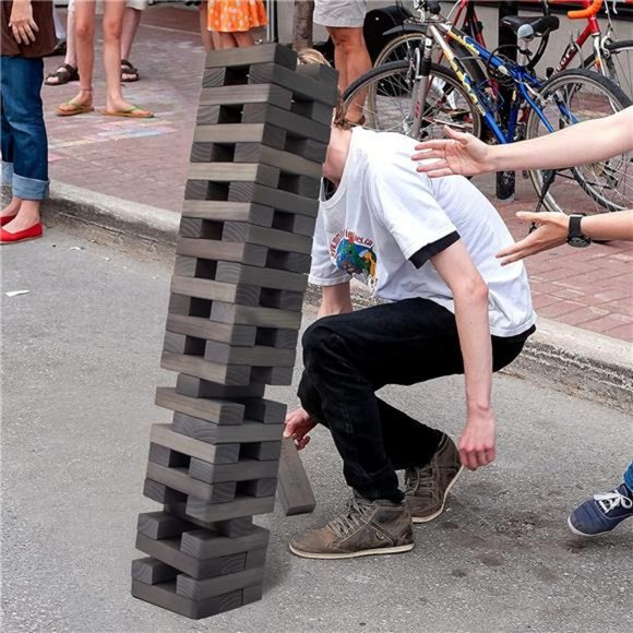 54Pieces Giant Tumble Tower Blocks Game Giant Wood Stacking Game with 1 Dice Set - Picture 4 of 7